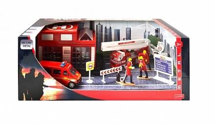 Игровой набор - Пожарная станция, с 2 металлическими машинками и аксессуарами 